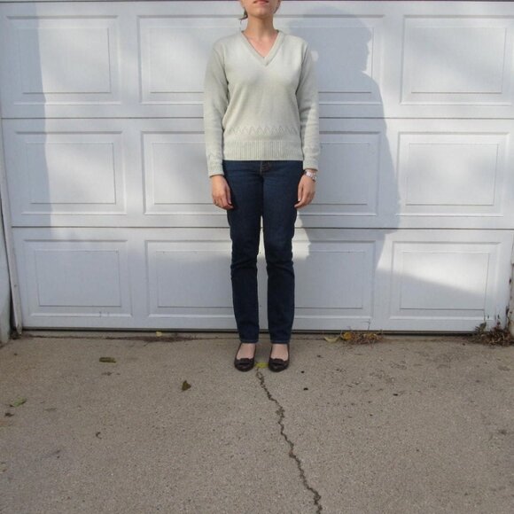 Vintage Young Pendleton ice blue sweater with trim, small - Picture 1 of 5